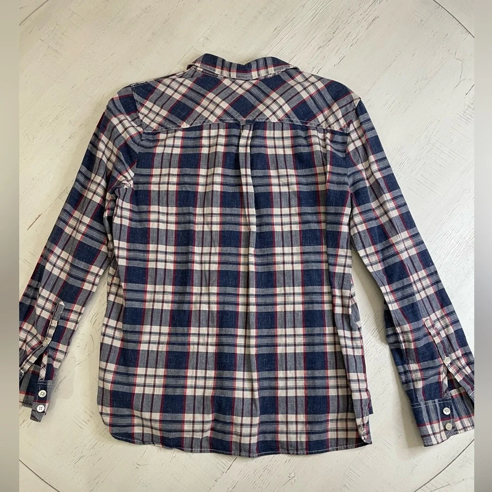 J. Crew Twill Plaid Shirt Blue 3/4 Button Youth Size Medium - Picture 2 of 3